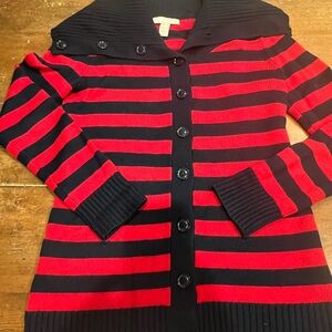 Banana Republic Red and Dark Navy Striped Cardigan